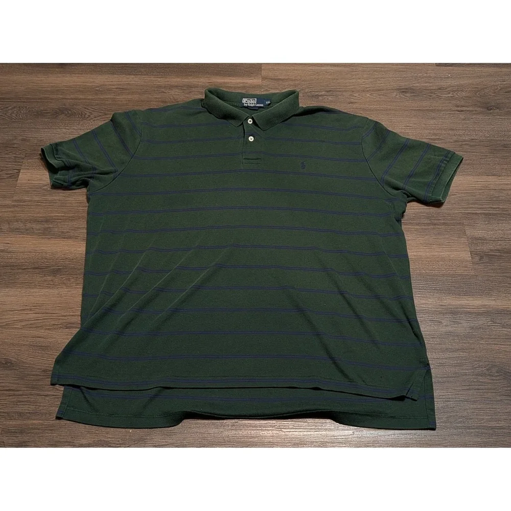Polo Ralph Lauren Mens XXL Green Navy Blue Striped Short Sleeve Polo Shirt Pony